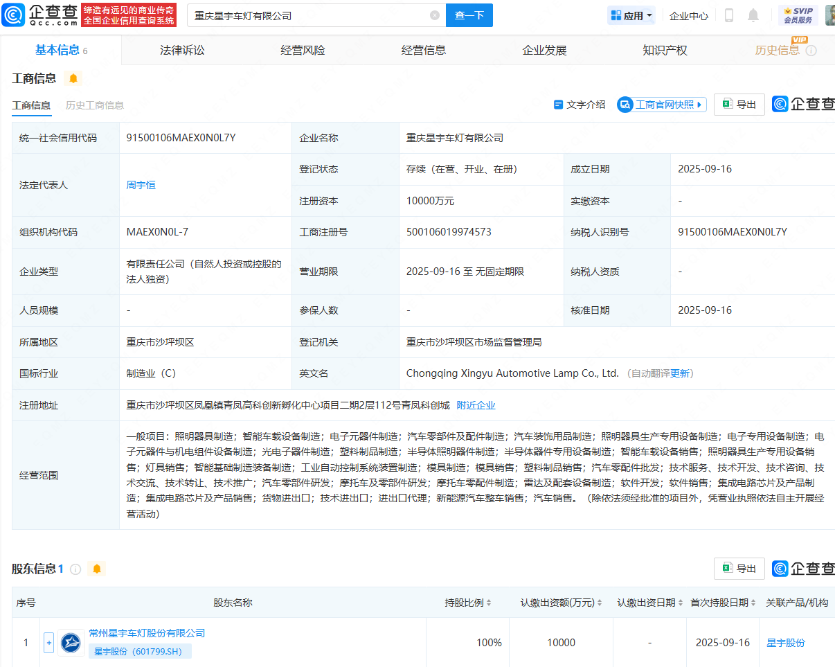 星宇股份成立新公司,含集成电路芯片业务
